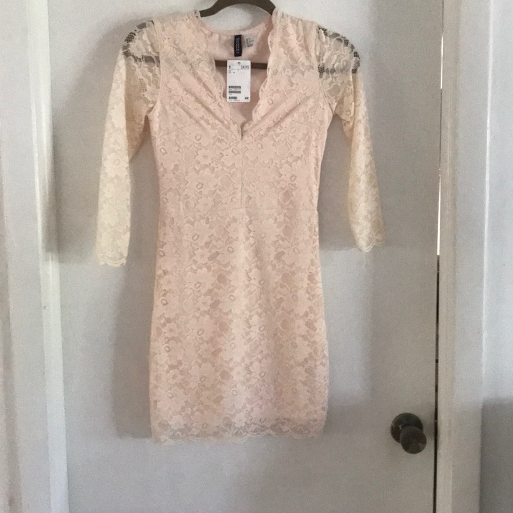3/4 sleeve, cream lace dress